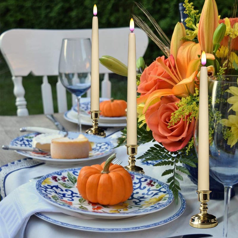 DRomance LED Flameless Flickering Window Candles with 10-Key Remote and Timer, Battery Operated Ivory 11" Realistic 3D Wick Purple Flame Christmas Thanksgiving Decor Candles(Set of 6, Gold Holders) - Image 5